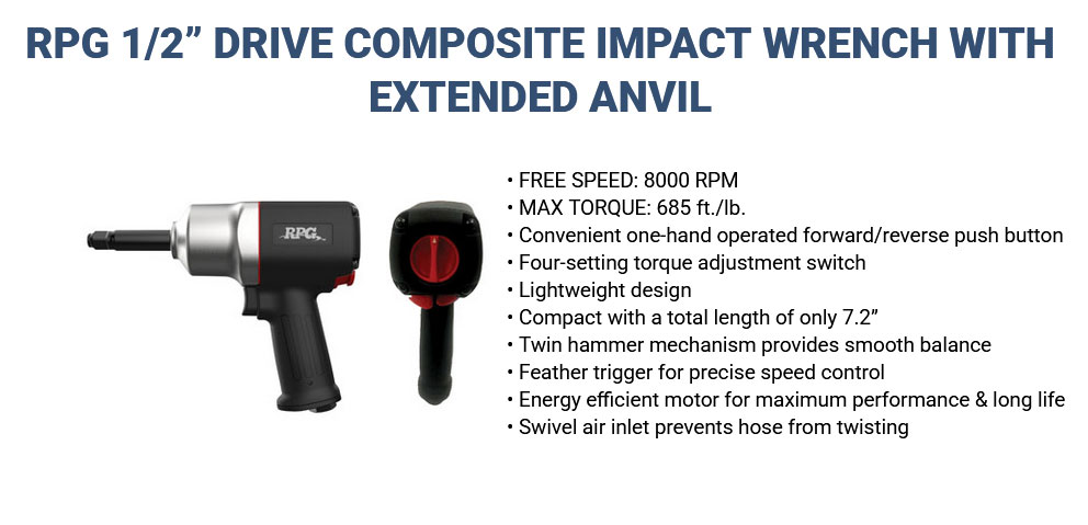 RPG 1/2 inch drive composite impact wrench with extended anvil